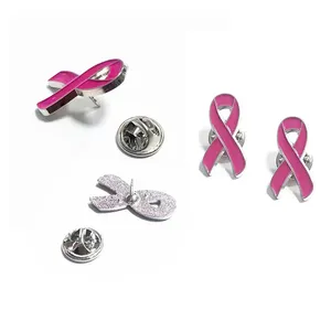 Custom Metal Early Detection Saves Lives Crossed Pink Ribbon Enamel Lapel Pin Breast Cancer Awareness Charms