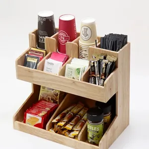 Wooden Coffee Bar Accessories Storage Bin Box Farmhouse Coffee Caddy Countertop Decor Coffee Station Organizer