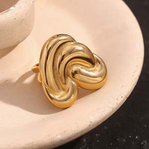 No Fading Simple Creative Hand Decoration <b>Stainless</b> <b>Steel</b> Plated 18K Pvd Gold Plated love Heart Twist Open <b>Ring</b> Female - Product Image 5