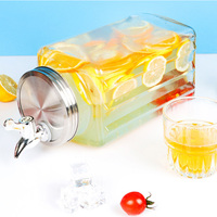 Distributeur de jus en verre carré d'été avec robinet 3L, carafe créative pour boissons froides, liqueur glacée, grand pot en verre