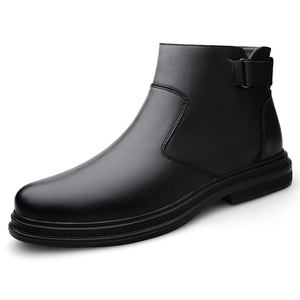 Bottes en cuir à lacets pour hommes, style britannique, chaussures chaudes décontractées pour le travail, respirantes et antidérapantes - Product Image 1