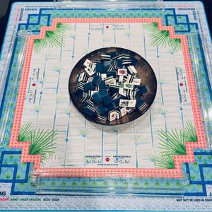 Luxury 31.5*31.5inch(80*80cm) Neoprene American Mahjong <b>Table</b> <b>Mat</b> Blue Bamboo Palm Leaves Non-Slip Rubber Backing Mahjong <b>Mat</b> - Product Image 4