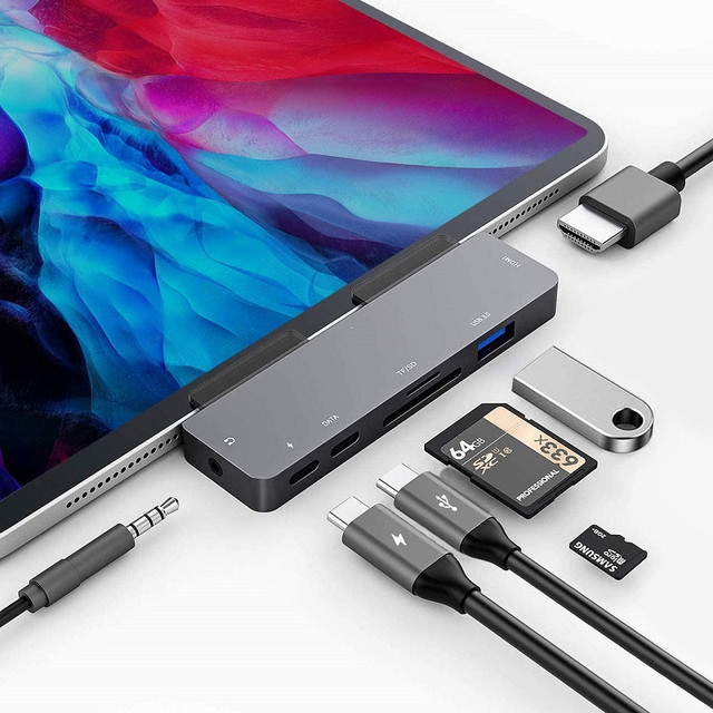 Best Seller USB C Hub for iPad Pro 7 in 1 USB Type C Hub 4K HDTV SD Card Reader OTG USB Hub with Charging Port