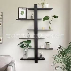 Black Solid Wood Floating <b>Shelf</b> 3 Layers <b>Wall</b> <b>Mounted</b> Living Room Home Decor Storage Rack - Product Image 2