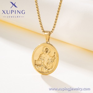 T001290309 XUPING Collar con colgante ovalado de San Domingo en acero inoxidable, amuleto religioso católico con cadena tipo caja para recuerdo de <span class=keywords><strong>fe</strong></span> - Product Image 5