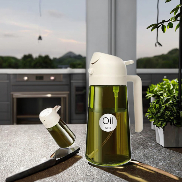 Hot Sale 16oz/470ml 2-in-1 High Capacity Glass Oil Sprayer Bottle Sustainable Design for Cooking Spray Pour Dual Use Kitchen