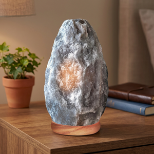 Lampe en sel de l'Himalaya gris artisanale de qualité supérieure OEM, 100 % naturelle, avec base en bois, lampes en sel gris pour la chambre - Product Image 1