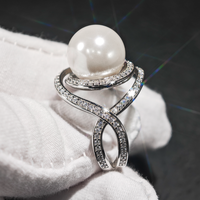 Élégant 925 Sterling Silver 12MM 4A Perle D'eau Douce Arc Perle Anneaux Bowknot Anneau pour Femmes Fine Jewelry Anniversaire De Mariage