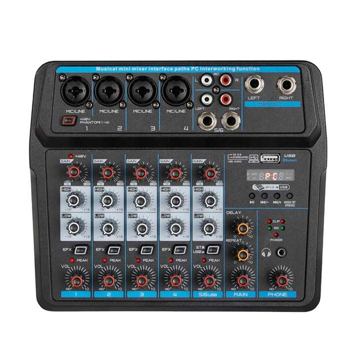 Depusheng U6 Mini Audio Mixer - 6 Channel USB Mixing Console for