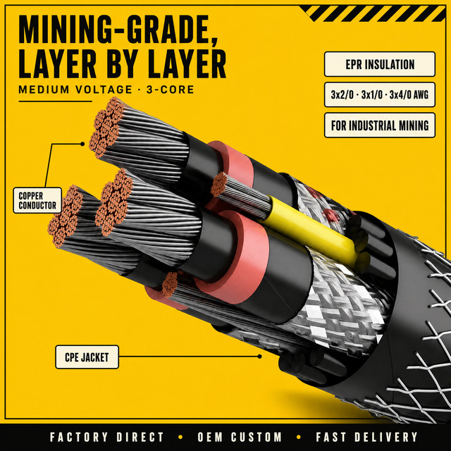 Medium Voltage Copper EPR Insulated CPE Jacket Industrial Mining Cable 3x2/0 3x1/0 3x4/0 AWG 5kv SZL Brand