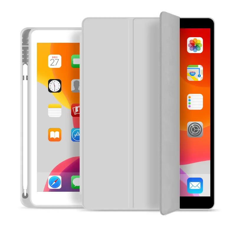 Voor Nieuwe Ipad 10.2 Inch 7th 8th Gen 2020 Case Met Potlood Houder Tri-Fold Pu Lederen Smart Cover wake Up Slaap Functie Pen Slot