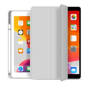새로운 iPad 10.2 인치 7th 8th Gen 2020 연필 홀더 트라이 폴드 PU 가죽 스마트 커버 잠자기 기능 펜 슬롯