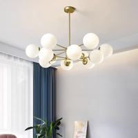 Lampu Gantung Modern Farmhouse Sputnik Logam Emas LED Model Cabang, Tinggi Dapat Disesuaikan, Gaya Klasik Vintage Abad Pertengahan