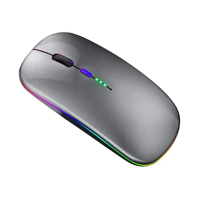 Produk Yang Sedang Tren 2023 Lampu RGB Mouse Diam Ultra-tipis Yang Dapat Diisi Ulang Mode Ganda Mouse Nirkabel dengan Indikator Daya LED