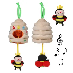 Cuerda de felpa de miel para bebé, Juguete Musical colgante de Animal personalizado, OEM, juguetes educativos