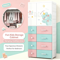 Armoire en plastique pour enfants avec porte et tiroirs, grande capacité, pour chambre d'enfant, commode de rangement