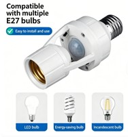 Portalámparas con Sensor PIR E27, 360 Grados, 60W, 110-240VAC, Alcance Ajustable de 6m, 2000LUX, para Interruptor de Luz de Pasillo o Escalera