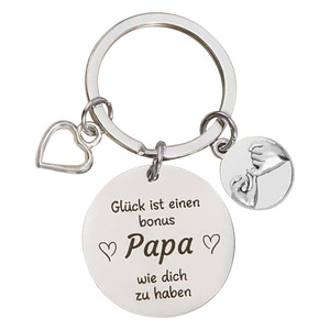 Llavero de acero inoxidable con dijes de corazón y mano, regalo para papá para el Día del Padre - Product Image 3