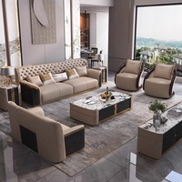 Ensemble de canapés en cuir de luxe italien postmoderne couche supérieure haut de gamme en cuir de vachette grand plat Villa meubles canapé léger salon