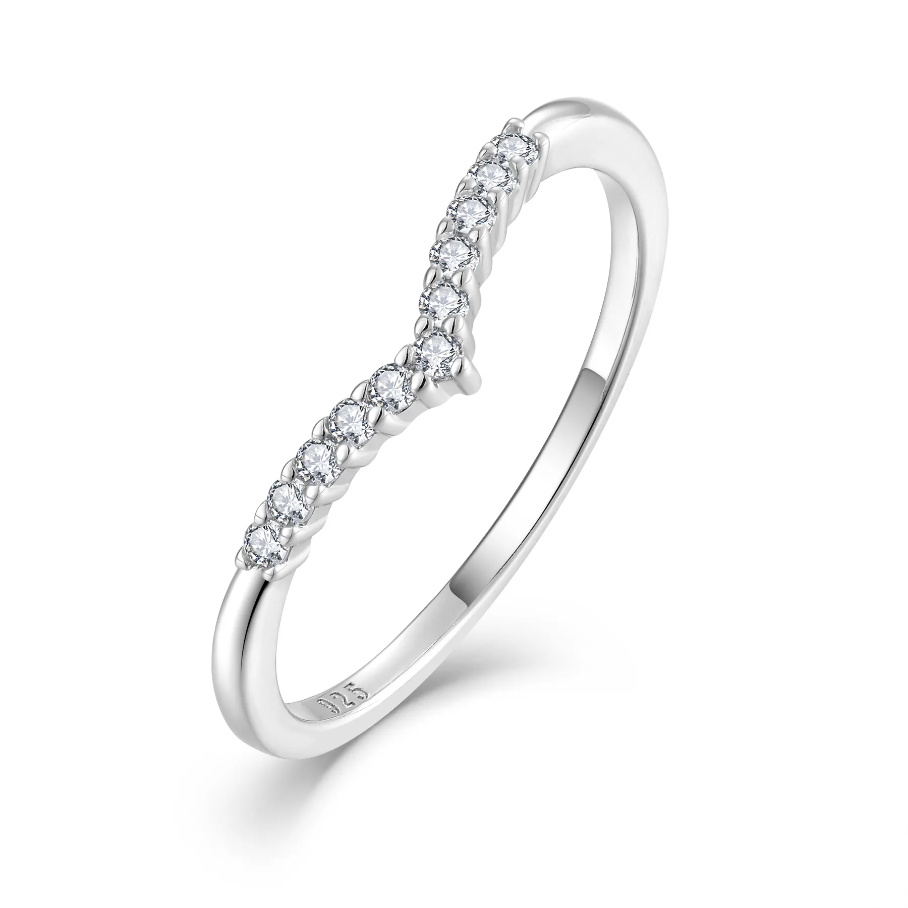 Fine Jewelry Rhodium Plated Casual Simple Elegant Design Cubic Zirconia Heart Shape Women Men Rings