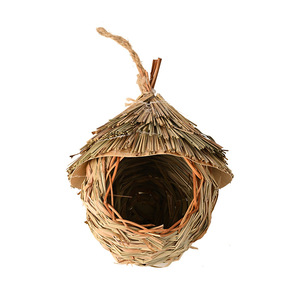 Nichoir en paille fait main 20 cm, nid suspendu, fournitures écologiques pour oiseaux, forme arrondie avec couvercle en bois - Product Image 3