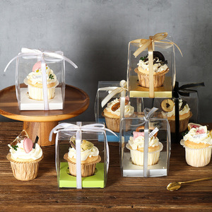 Boîte individuelle <span class=keywords><strong>transparente</strong></span> en plastique PET pour desserts, pâtisseries, cupcakes et muffins, avec support en papier intégré, idéale pour les fêtes - Product Image 1