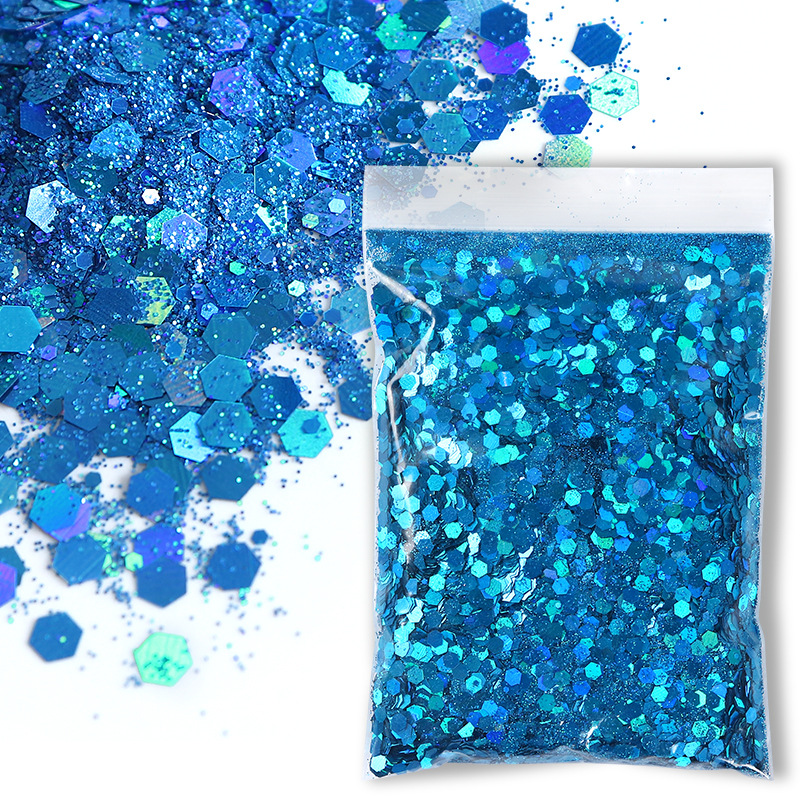 Sachets de 50g de poudre laser hexagonale mélangée - bleu laser 12