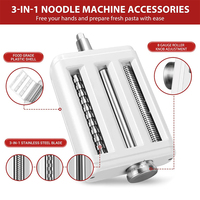Accesorio para Pasta 3 en 1 para Batidora KitchenAid, Rodillo de Acero Inoxidable y Juego de Cortadores de Espagueti y Fettuccine, 8 Opciones de Grosor