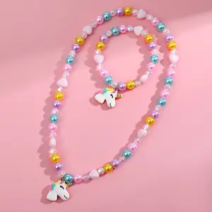 Fashion Hot Selling Acrylic Children's Lovely Unicorn Necklace Bracelet Set