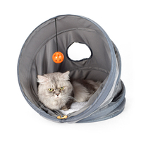 Lit et tunnel pliables 2-en-1 pour chat, tanière interactive en peluche, maisonnette douce et chaude en velours pour animaux de compagnie, jouets tubulaires pour chats d'intérieur, vente en gros