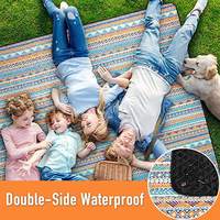 Tapis de pique-nique imperméable pliable de grande taille, style bohème, pour la plage, portable avec sangle de transport, logo personnalisé, vente en gros