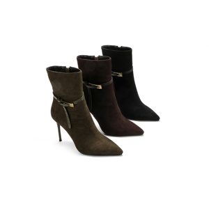 <span class=keywords><strong>Bottines</strong></span> à talon aiguille à bout pointu pour femmes, chaussures en daim avec sangle à boucle pour les soirées, les rendez-vous galants et les trajets professionnels - Product Image 1