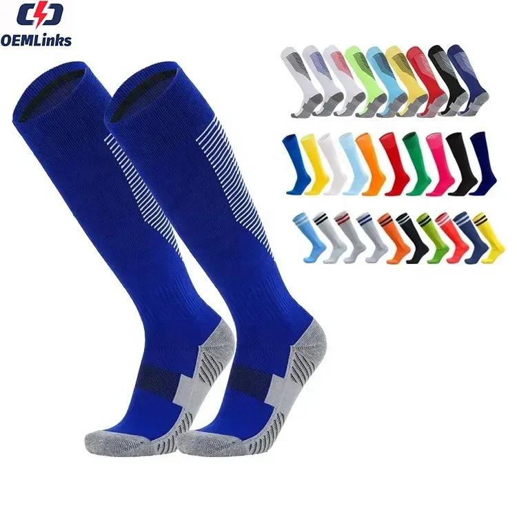 Оптовая продажа, дышащие высококачественные нескользящие спортивные футбольные носки, Хлопковые гольфы с двойной полосой, мужские футбольные носки