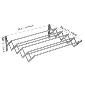 Fold-Away Movable Stainless Steel Wall Mounted Home Bathroom Balcony <b>Laundry</b> Clothes Airer Drying Rack Retractable Hanger Dryer - Product Image 1