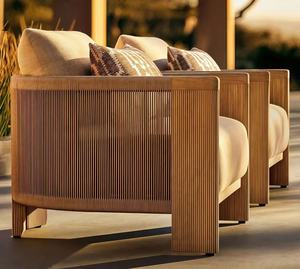 Ensemble de canapés d'extérieur en teck nordique moderne avec design en corde pour appartement et jardin - Product Image 2