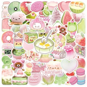 50Pcs Cartoon Macaron Cake Dessert Graffiti Stickers for Bottle Laptop Decor Matcha Green Pink Food Sticker