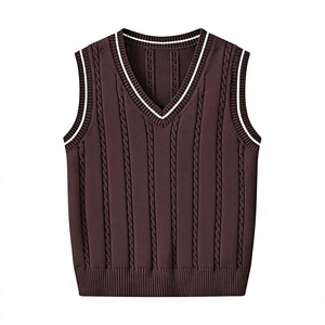 Gilet pull sans manches en laine/acrylique pour garçons, col en V, avec bordure contrastante, pour l'hiver - Product Image 1