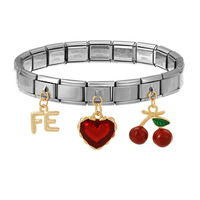 Bracelet tendance en acier titane avec pendentif cœur cerise fraise, style européen et américain, best-seller, bijoux goutte d'huile