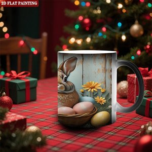 Heat Sensitive Ceramic <b>Mug</b> Frosted Black 11oz Sublimation Blank Cup <b>Easter</b> Bunny Design 2D Flat Painting - Product Image 2