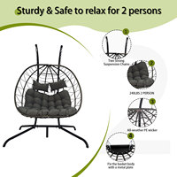 Fauteuil suspendu double en rotin tressé pour patio, avec support, pour enfants et adultes, ensemble de mobilier d'extérieur, hamac de relaxation pour jardin