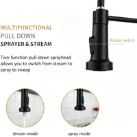 Keran Dapur Modern Hitam Stainless Steel Tarik Turun, Tuas Tunggal, Pemasangan di Dek, Air Panas Dingin, Mixer Wastafel dengan Keramik Premium