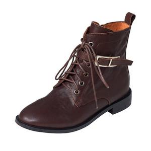 Bottines à plateforme en cuir de vache, style britannique, à bout pointu, avec fermeture éclair latérale et lacets, bottes Martin pour femmes, nouvelle collection automne/hiver - Product Image 5