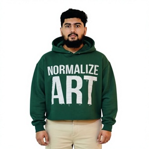 Sudadera con capucha para hombre, personalizada, de peso pesado, con dobladillo sin rematar, efecto desgastado, con parche bordado, corte cropped, con cremallera completa, estilo vintage oversize - Product Image 1