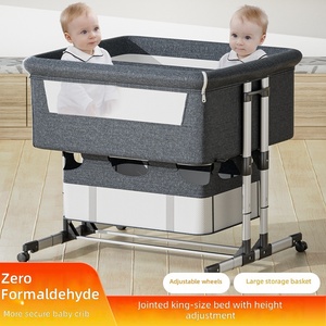 <span class=keywords><strong>Lit</strong></span> double multifonctionnel pour bébés, barrière rétractable douce pour la peau, réglage multi-niveaux, panier <span class=keywords><strong>de</strong></span> rangement et mode anti-régurgitation - Product Image 5