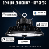 Projecteur LED UFO Industriel Commercial IP65 150LM/W à CCT Sélectionnable pour Grandes Dépendances (Stock Shenzhen)