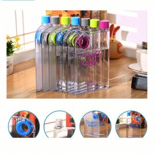 Bouteille d'eau plate carrée en plastique PP mat transparent A5 de 420 ml avec anneau en silicone, personnalisable avec logo, pour boire directement en voyage - Product Image 5