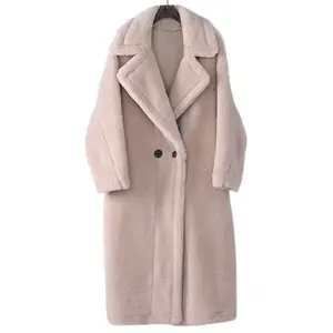 OEM nuovo arrivo donne eleganti colletto rovesciato plus size cappotto con tosatura teddy cappotti invernali lunghi in pelliccia di lana