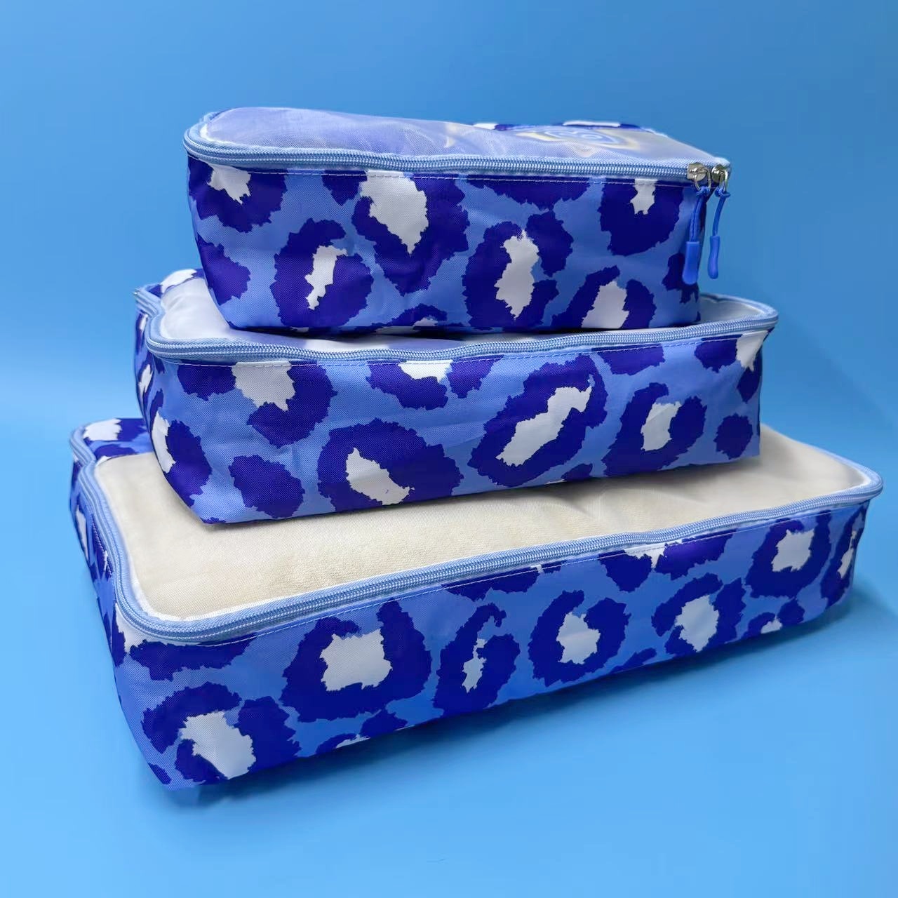 3 Size Nylon Packing Cubes White Bule Printing Packing Organizer Bag Lightweight Travel Luggage Carry Bags For Suitcase