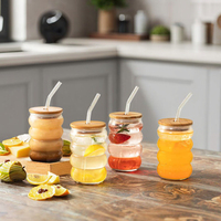 Gobelet à boisson en verre de forme irrégulière moderne et créatif, en verre borosilicate de haute qualité, avec couvercle en bambou et paille, pour cola, jus, café, 350 ml, 500 ml