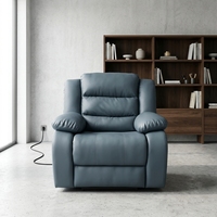 Fauteuil inclinable électrique pivotant en cuir PU bleu foncé PUZE Q703, inclinaison totale, fonctions intelligentes, télécommande USB, design minimaliste en bois